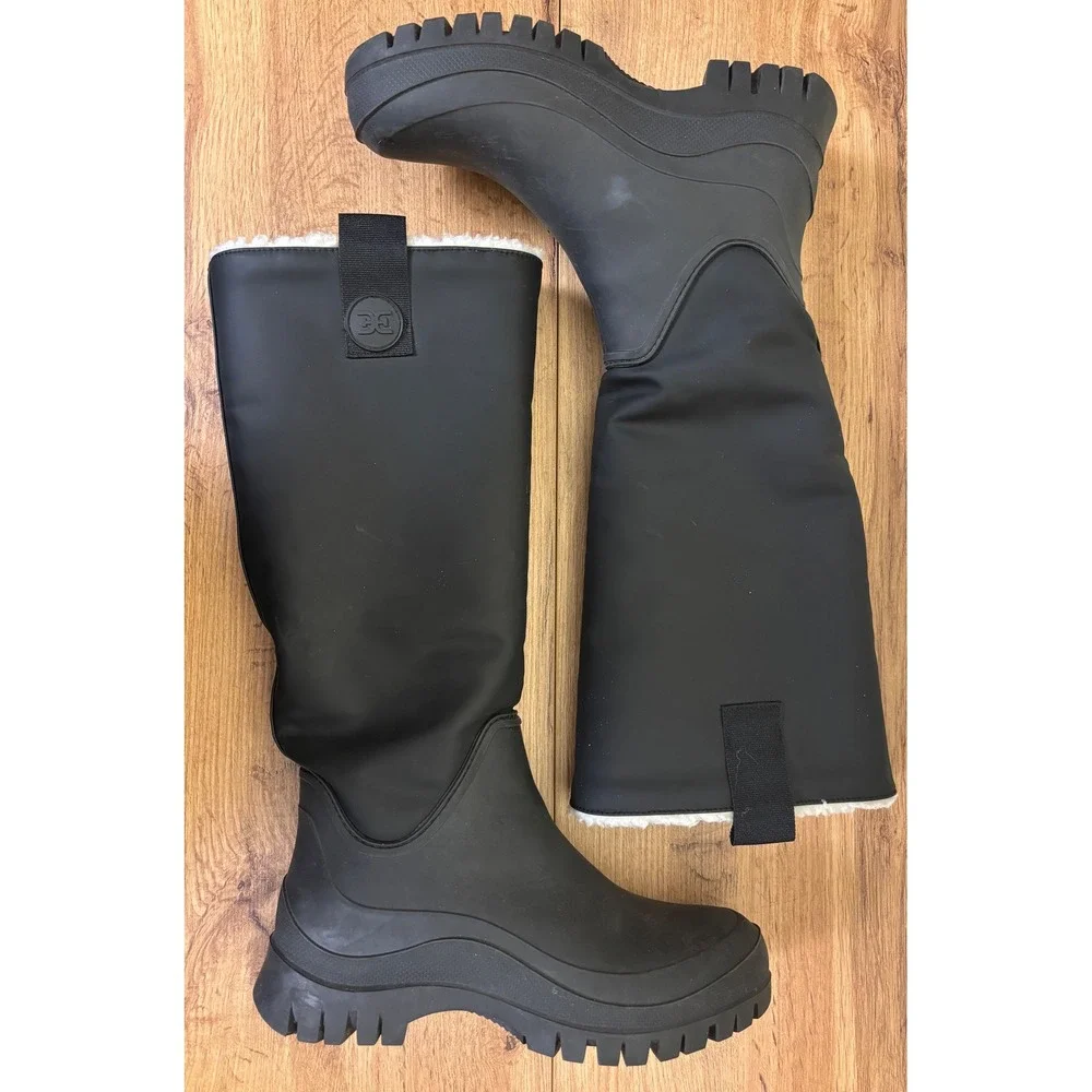 SAM EDELMAN Lessie Tall Rain Boots In Black Women‎ Size 8 Slip-On Weatherproof